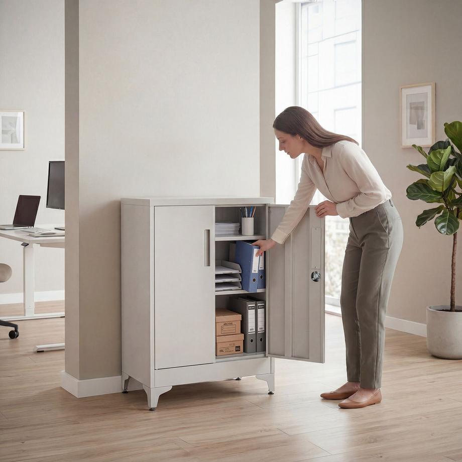 Tectake Armoire à Dossiers Blake, fermeture magnétique, étagères réglables, verrouillable, clés incluses  