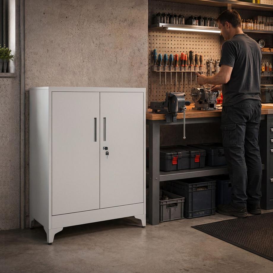 Tectake Armoire à Dossiers Blake, fermeture magnétique, étagères réglables, verrouillable, clés incluses  