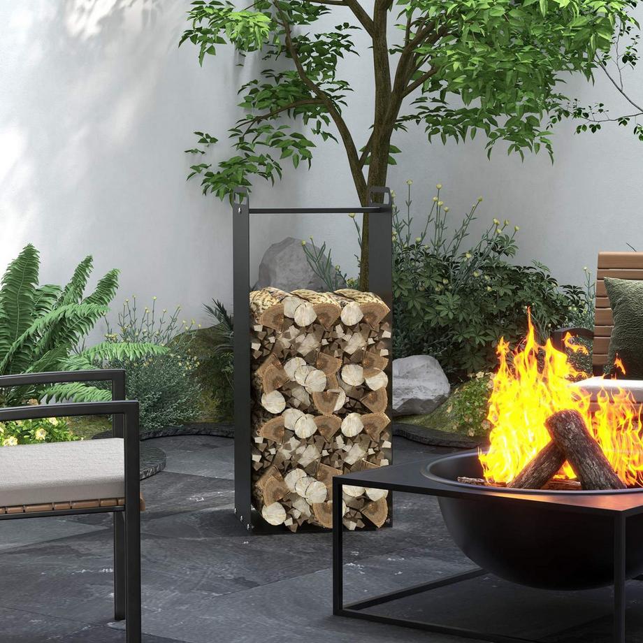 Northio Kaminholzregal 36 x 30 x 90 cm Brennholzregal mit Griffe, Feuerholzregal für Outdoor, Indoor, bis 30 kg, Stahl, Schwarz  