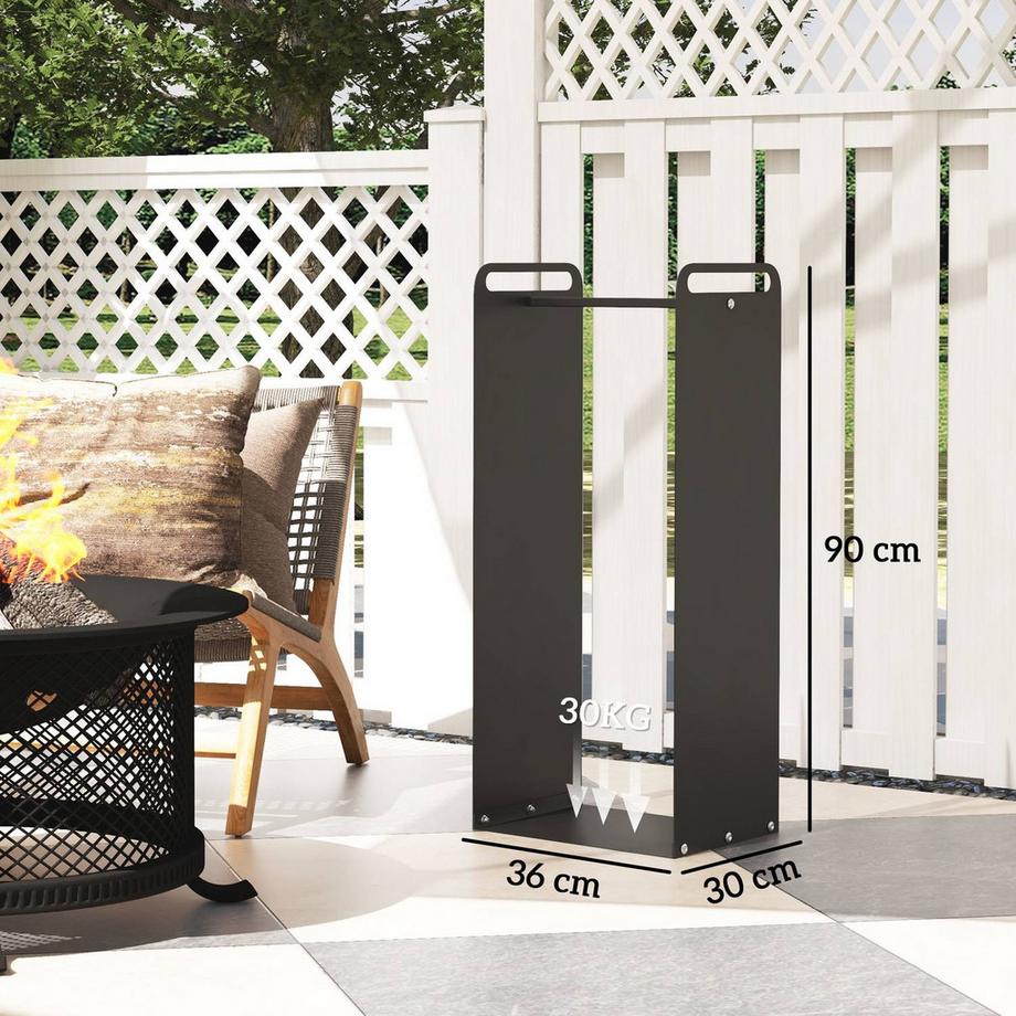 Northio Kaminholzregal 36 x 30 x 90 cm Brennholzregal mit Griffe, Feuerholzregal für Outdoor, Indoor, bis 30 kg, Stahl, Schwarz  