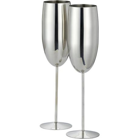 Oak & steel Acier inoxydable Flûtes à champagne Argent Lot de 2  