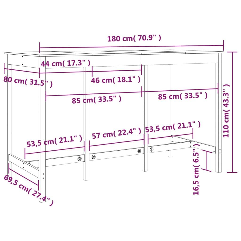 VidaXL Table de bar bois de pin  