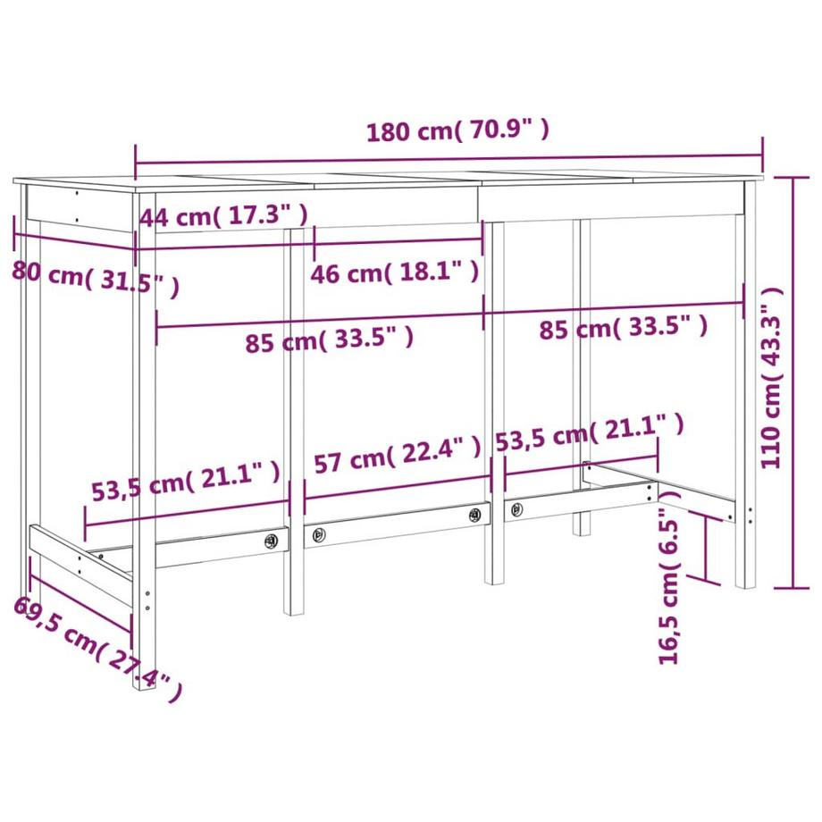 VidaXL Bartisch kiefernholz  