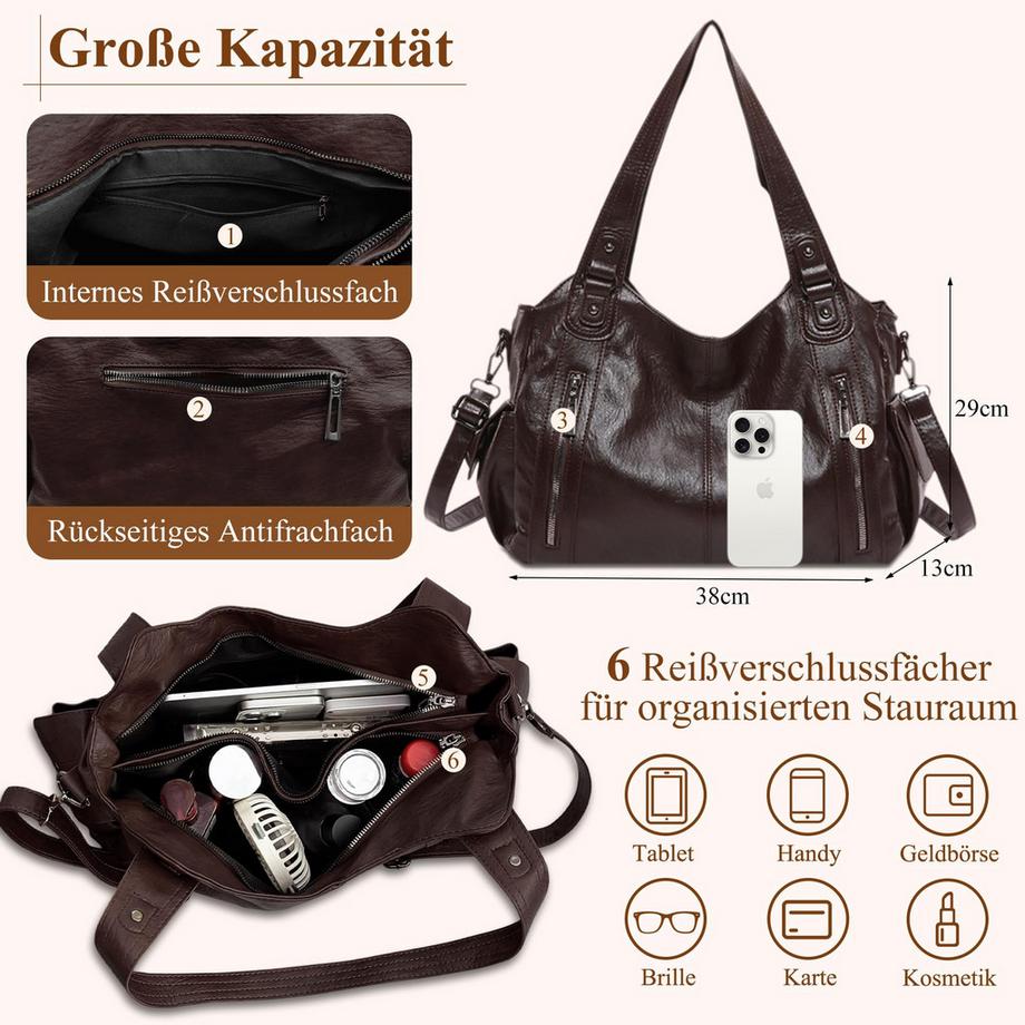 Only-bags.store Grosse Vintage Style Shopper Schultertasche  