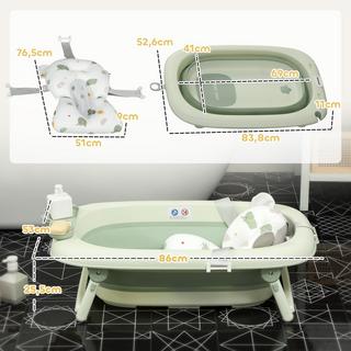 Northio Lot de 2 baignoires bébé, baignoire bébé pliable avec cadre, baignoire bébé antidérapante avec coussin de bain, vasque de bain, receveur de douche pour tout-petits de 0 à 3 ans, vert  