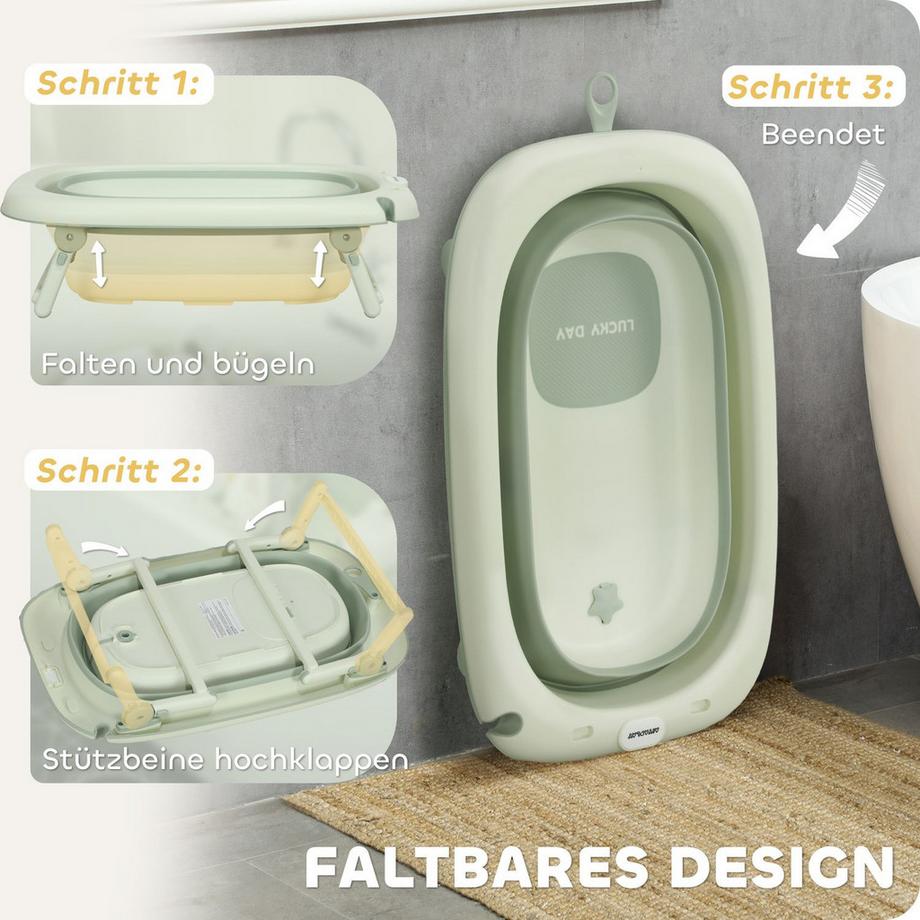 Northio Lot de 2 baignoires bébé, baignoire bébé pliable avec cadre, baignoire bébé antidérapante avec coussin de bain, vasque de bain, receveur de douche pour tout-petits de 0 à 3 ans, vert  