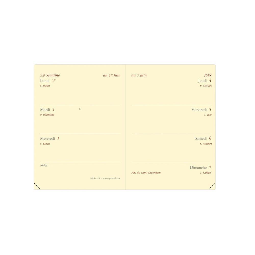 Quo Vadis Quo Vadis - Agenda - 2025 - Miniweek - Semainier Horizontal - Français - Soho - Noir - 12 mois de janvier à décembre - 7x10 cm - Papier Clairefontaine ivoire - Fabrication française  