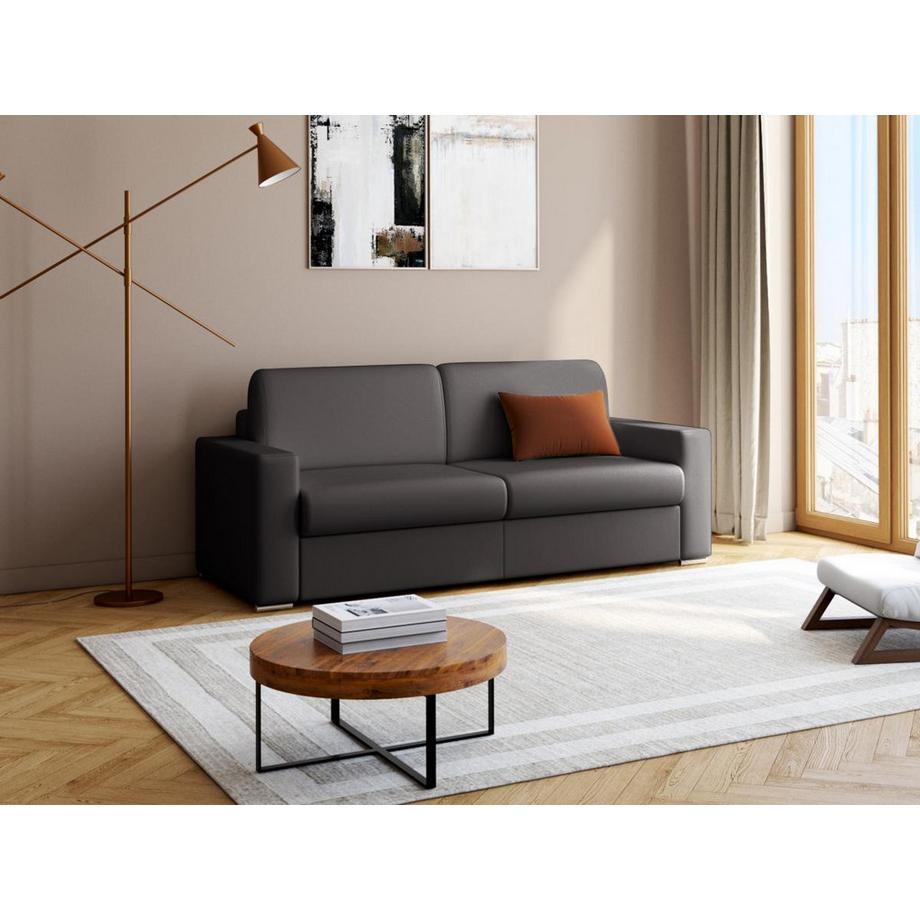LINEA SOFA Divano letto 4 posti ribalta Letto 160cm Materasso 14cm Memory foam - in Similpelle Nero - CALITO  