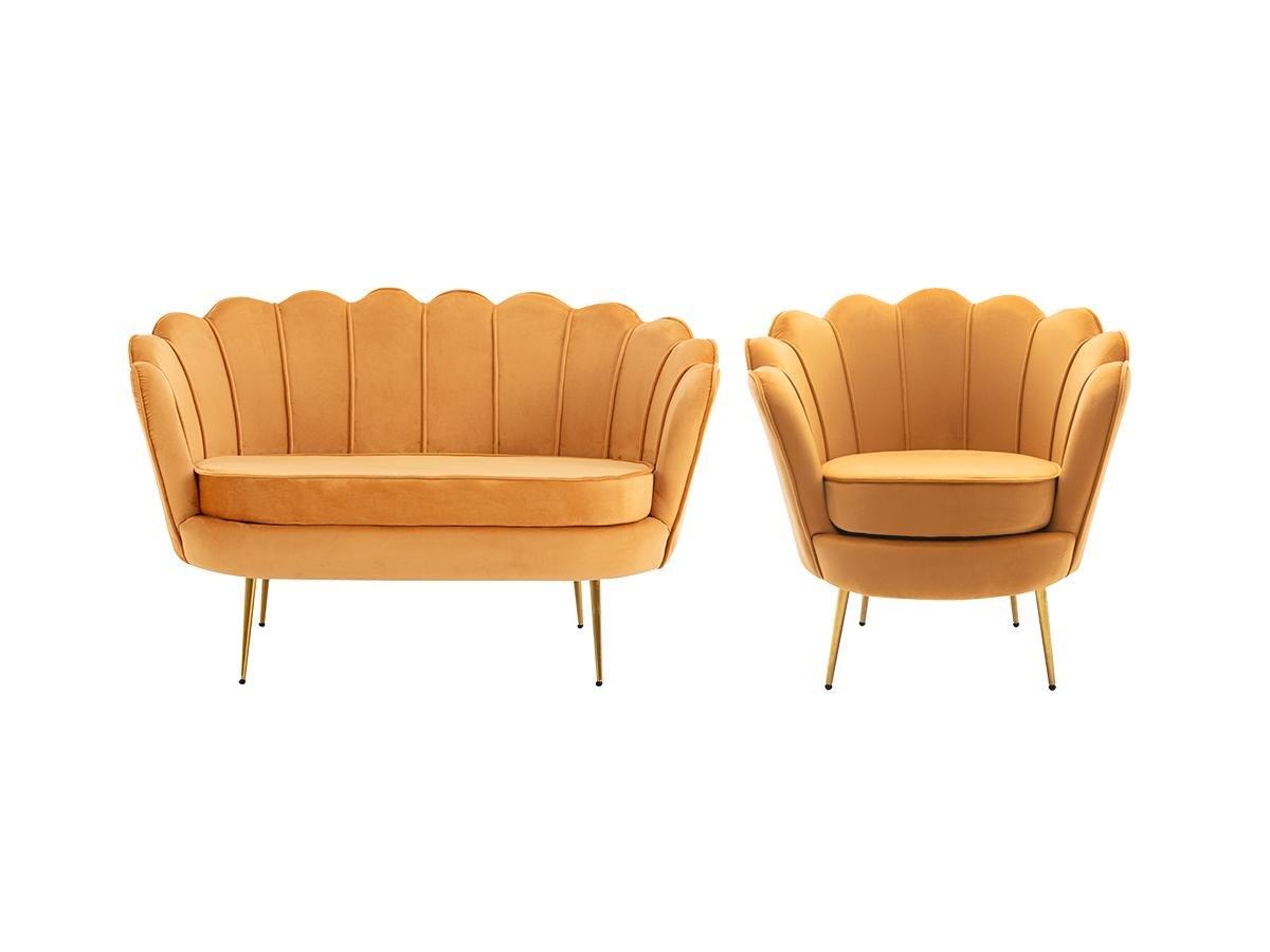 PASCAL MORABITO Couchgarnitur Muschel 2+1 - Samt - Senfgelb - DANDELION  