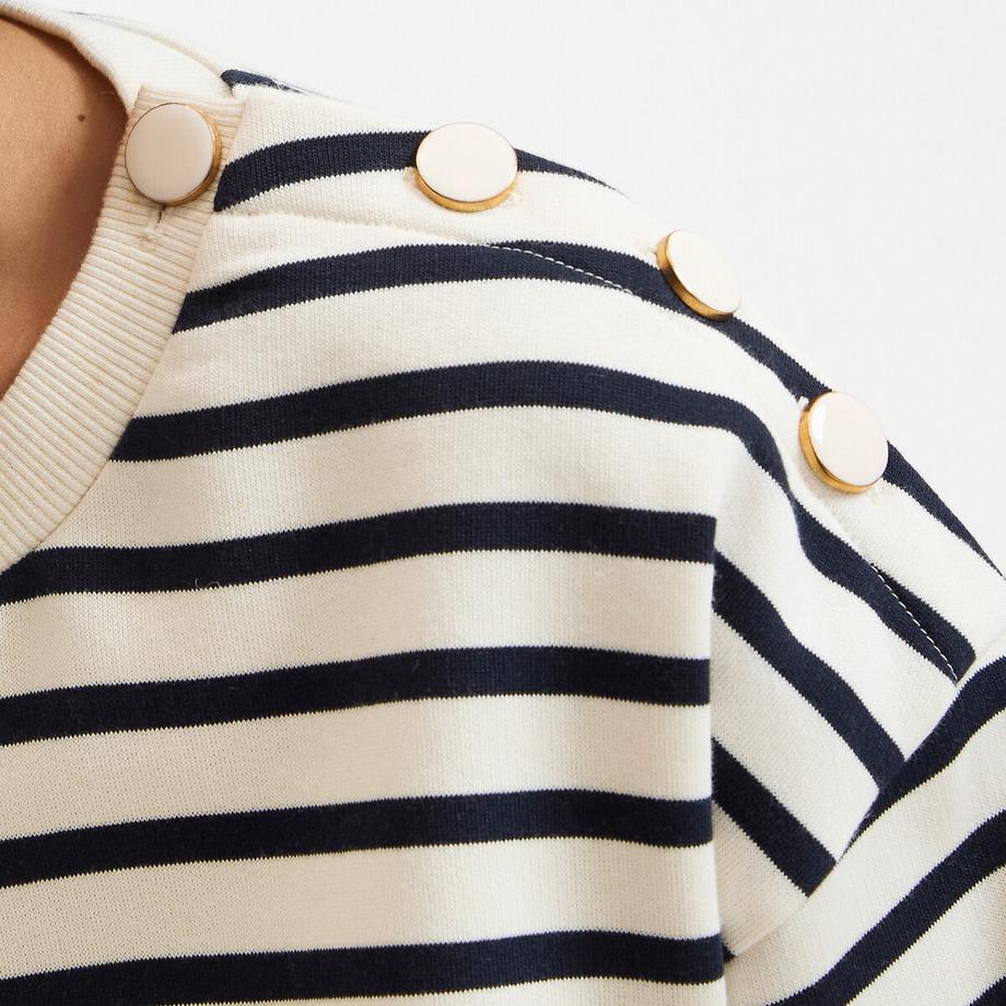 La Redoute Collections Gestreiftes Rundhals-Sweatshirt mit geknöpfter Schulterpasse  