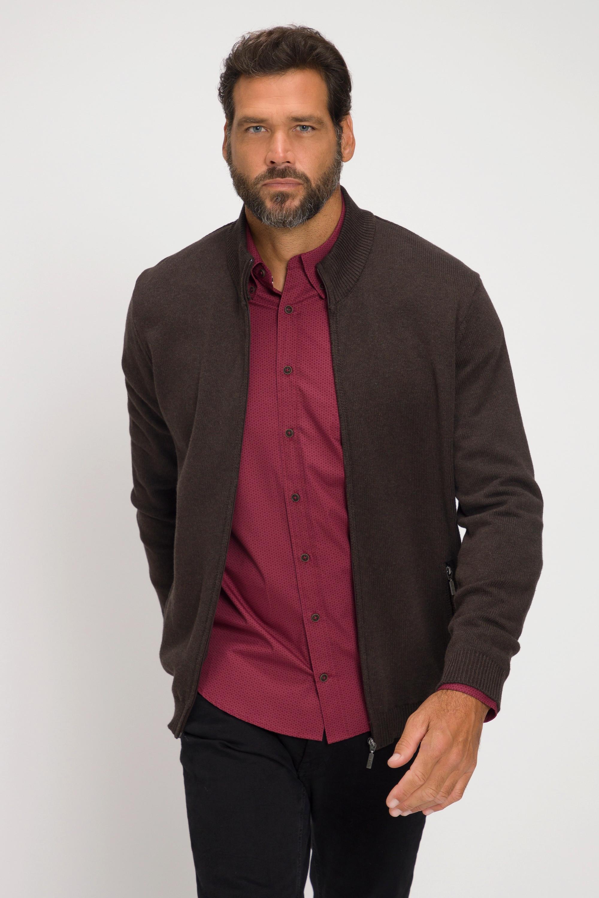 JP1880  Cardigan di maglia a costine con collo alto e zip 