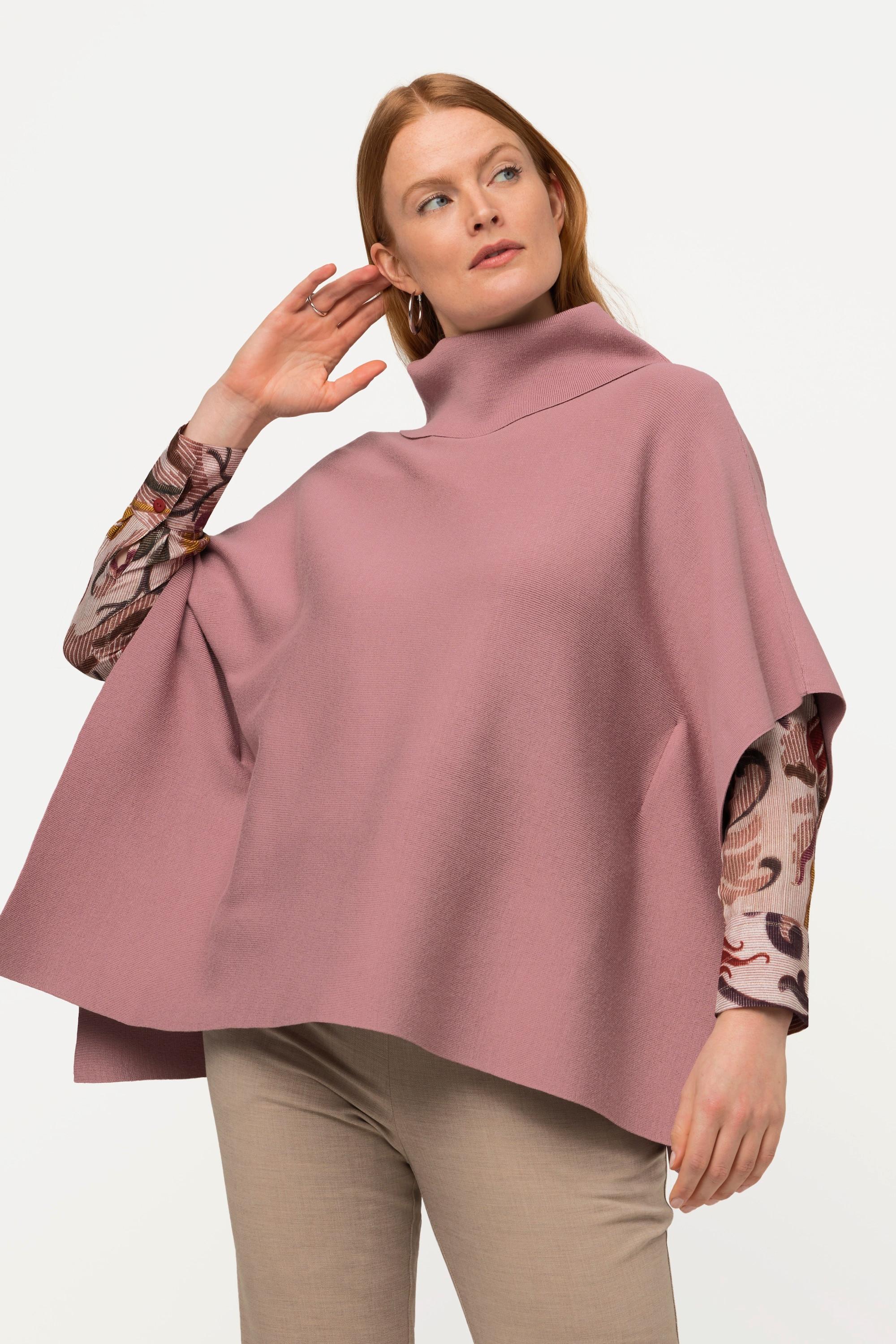 Ulla Popken  Poncho-Pullover, Oversized, Rollkragen, ärmellos 