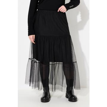 Jupe maxi en tulle, taille élastique et volants, coupe évasée