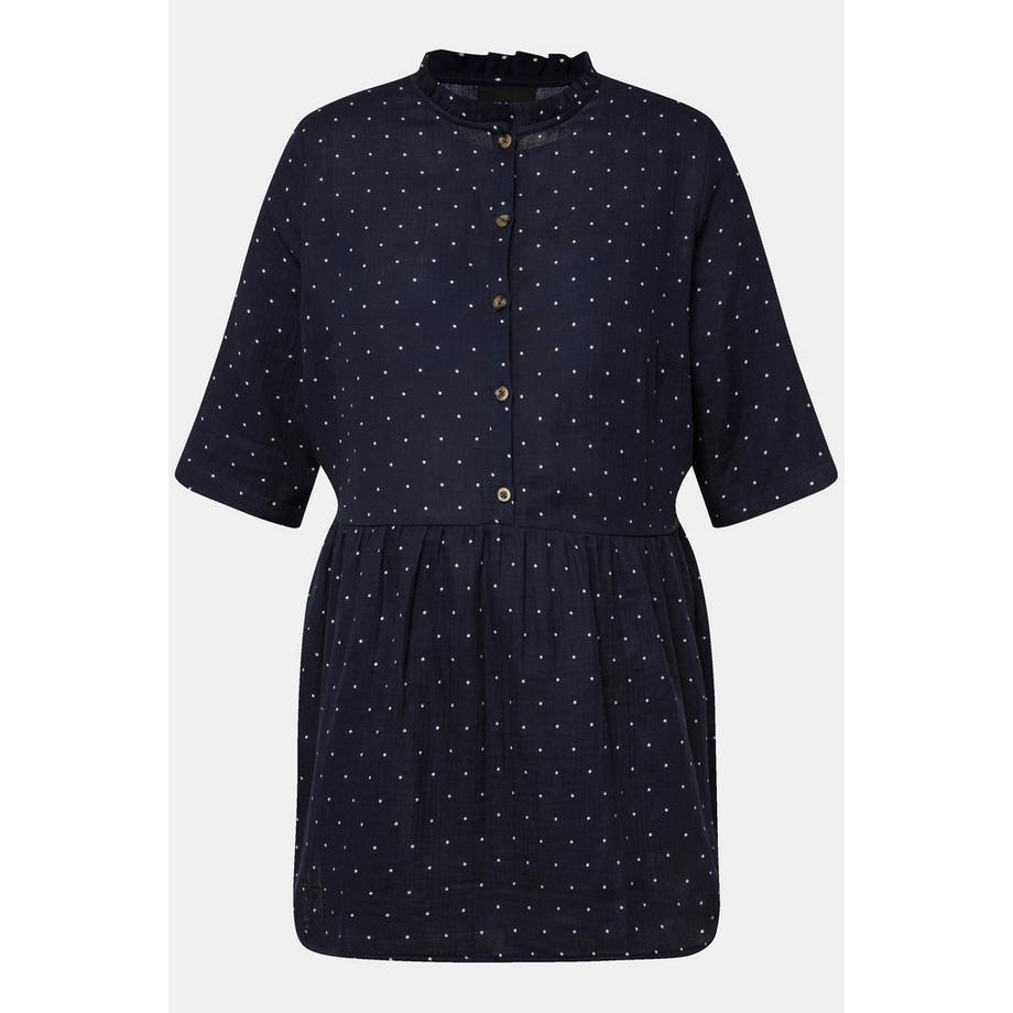 Ulla Popken Tunica Bellieva Taglio Svasato Mussola Scollo Rotondo Mezze Maniche  