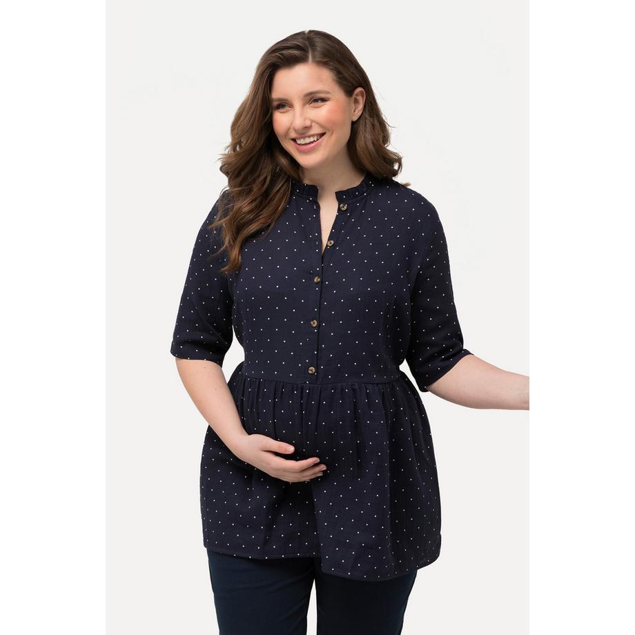 Ulla Popken Tunica Bellieva Taglio Svasato Mussola Scollo Rotondo Mezze Maniche  