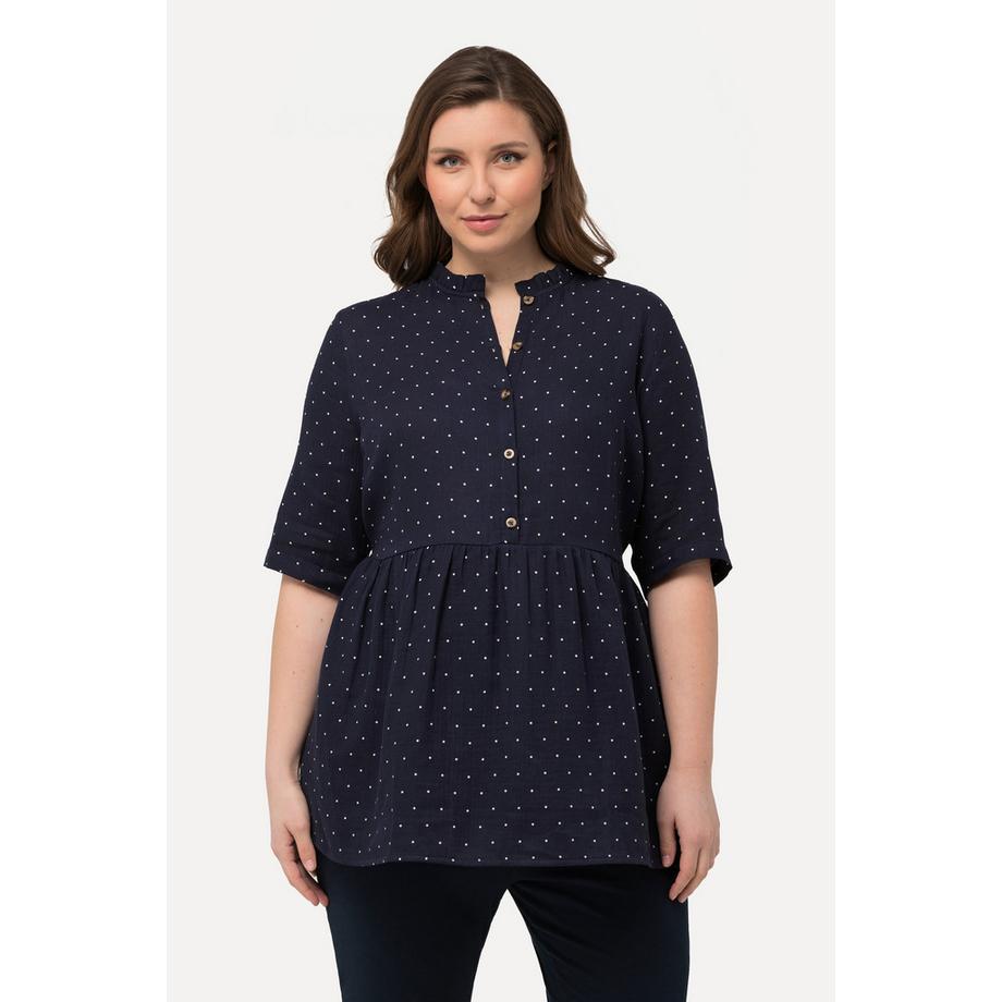 Ulla Popken Tunica Bellieva Taglio Svasato Mussola Scollo Rotondo Mezze Maniche  