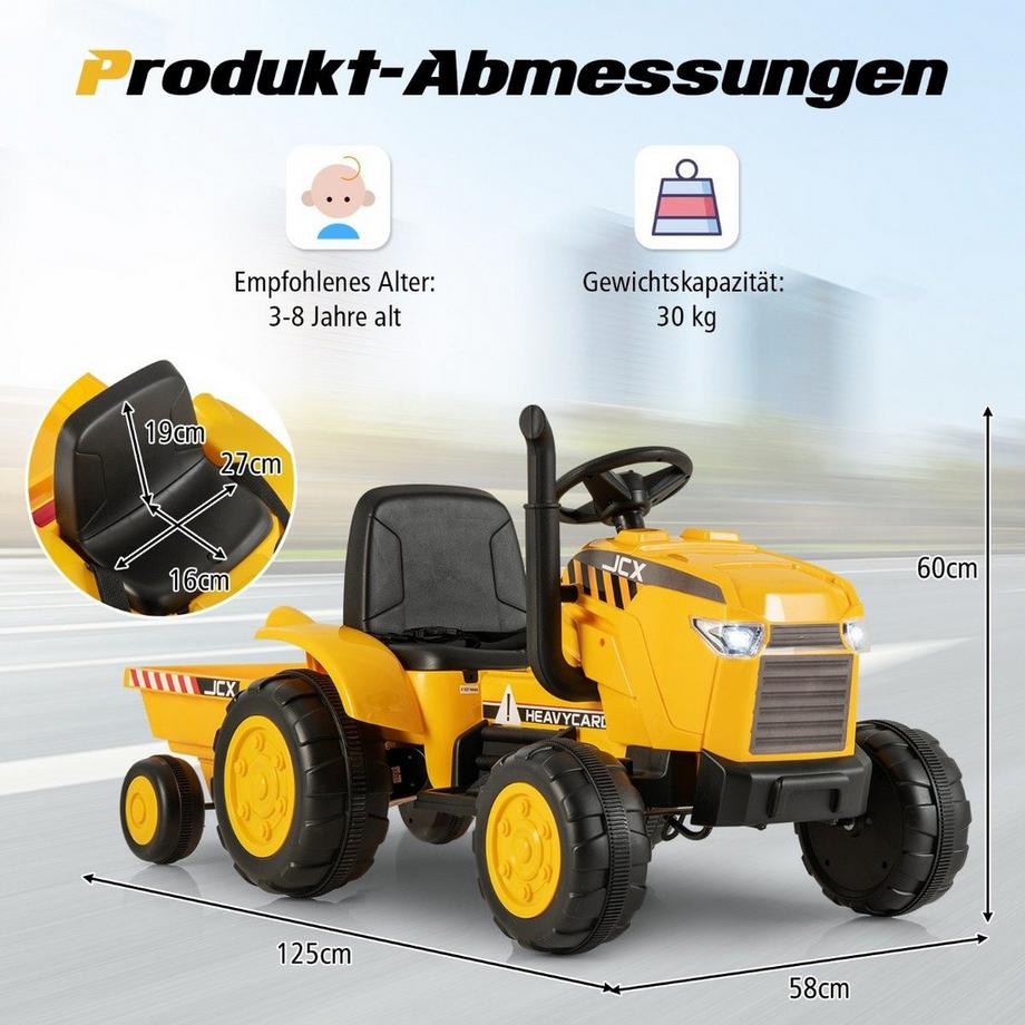 Northix  2 in 1 Kinder Elektrotraktor mit Anhänger & Fernbedienung Elektrisches Spielzeugauto 