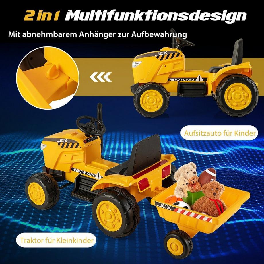 Northix  2 in 1 Kinder Elektrotraktor mit Anhänger & Fernbedienung Elektrisches Spielzeugauto 