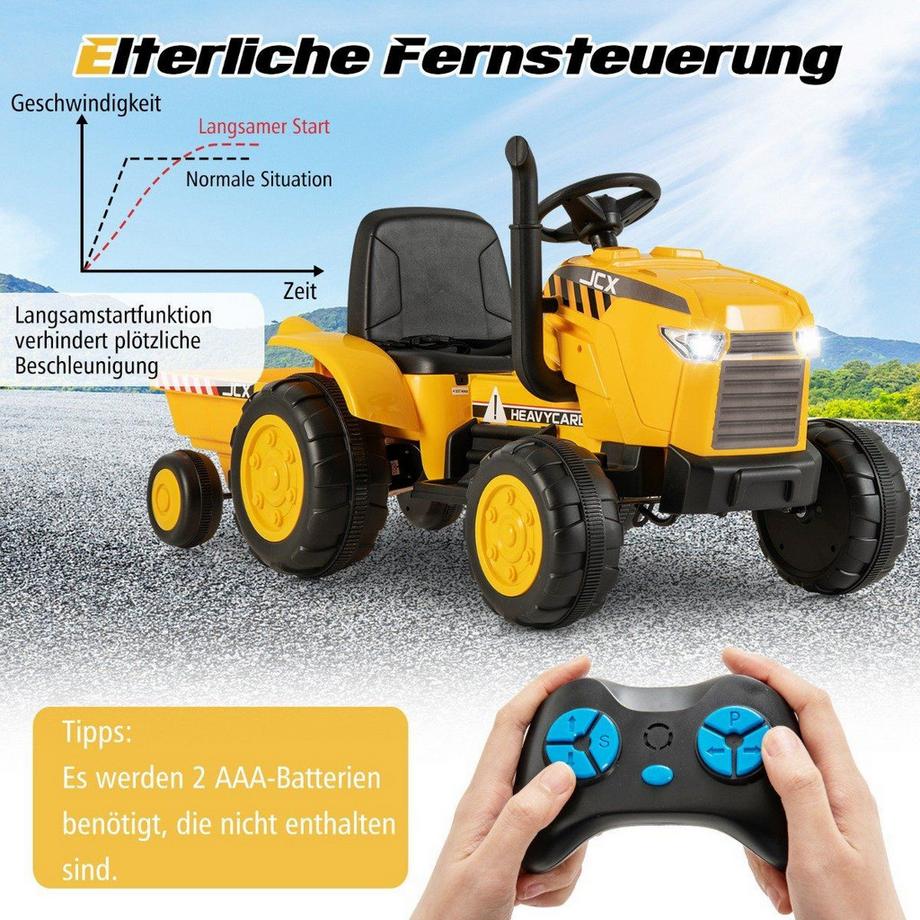 Northix  2 in 1 Kinder Elektrotraktor mit Anhänger & Fernbedienung Elektrisches Spielzeugauto 