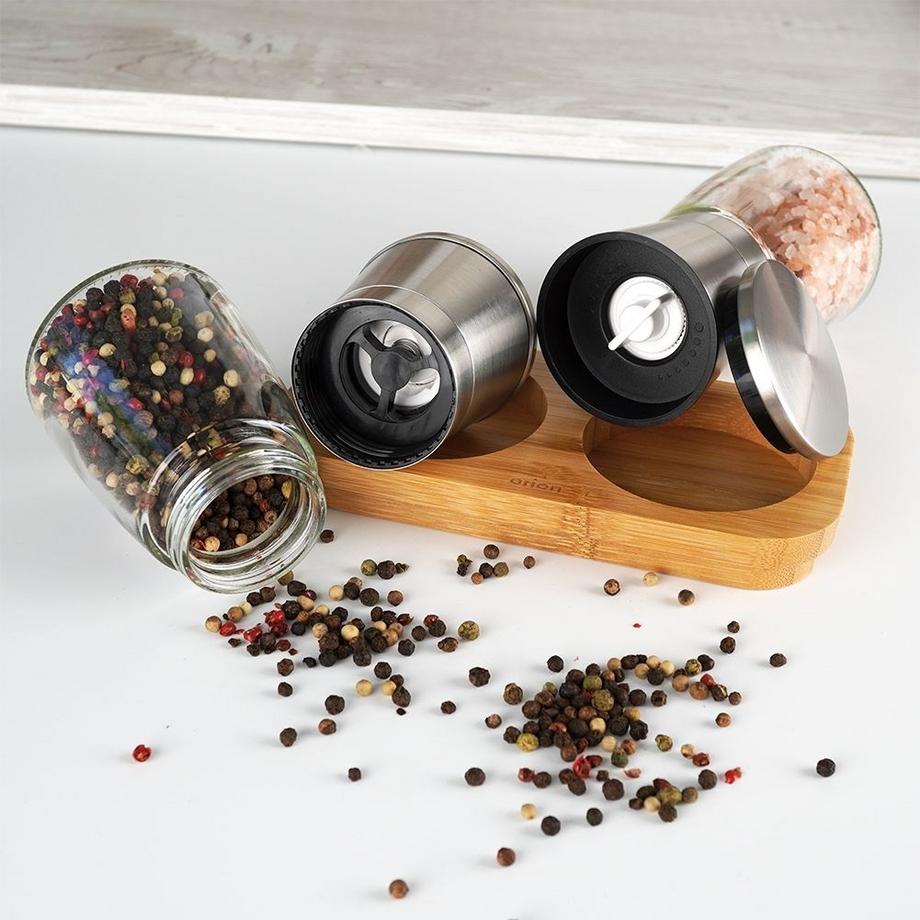 Orion  Gewürzmühlen-Set mit Bambusständer und Keramikwerk 