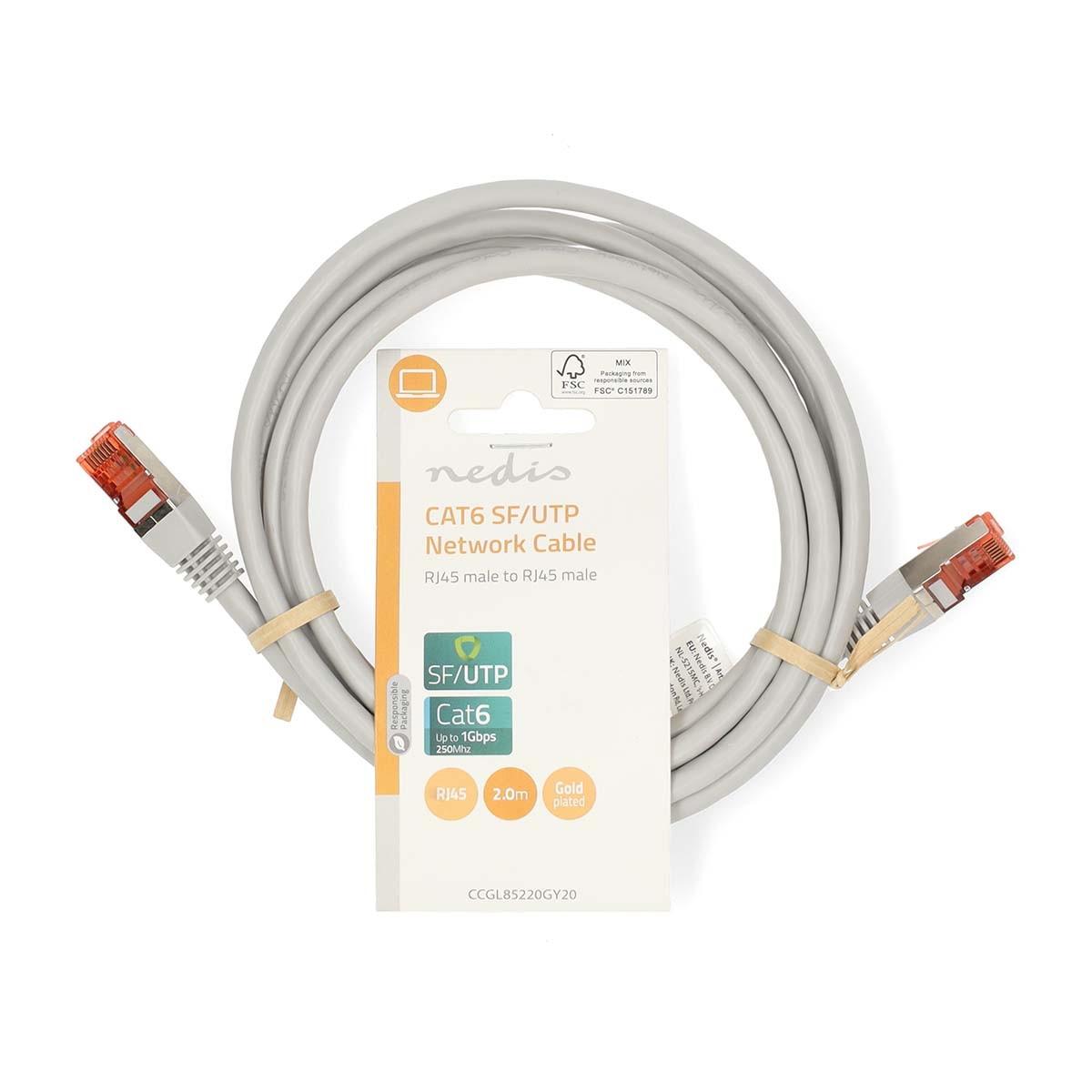 Nedis  Câble réseau CAT6 | RJ45 mâle | RJ45 mâle | SF/UTP | 2.00 m | Rond | PVC | Gris | Etiquette 