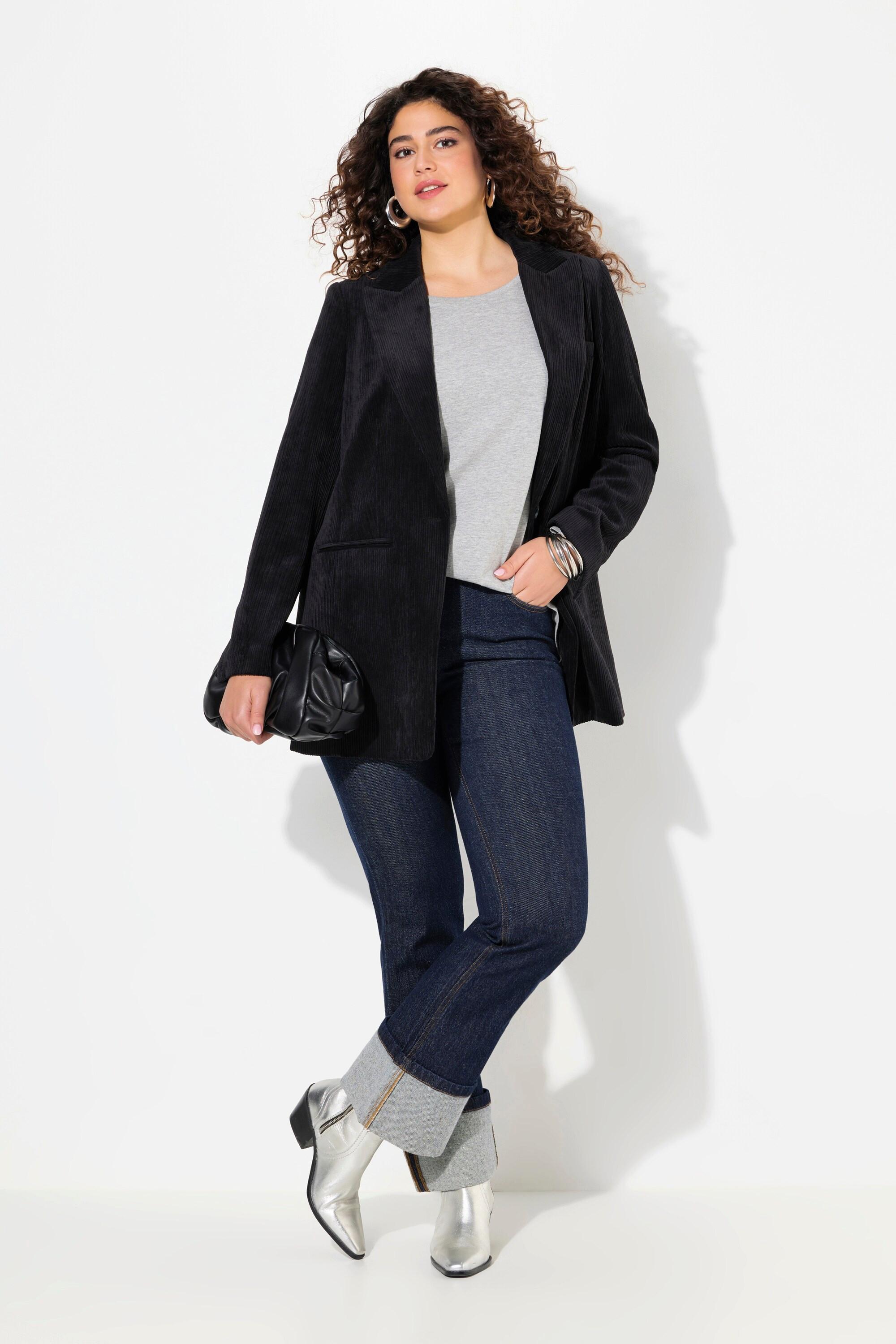 Ulla Popken  Jean Mary en denim extensible, jambe large avec revers à la base 