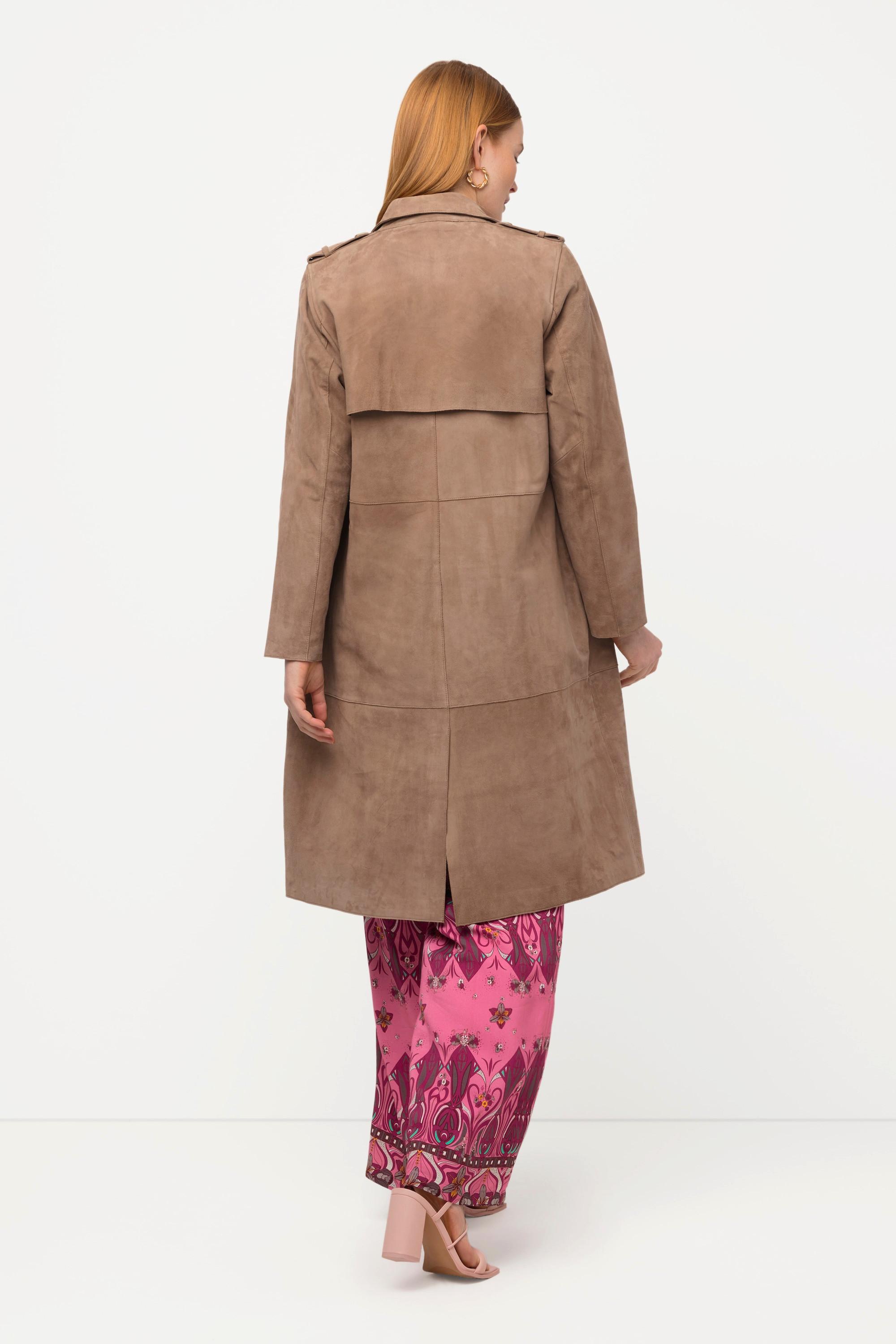 Ulla Popken  Trench-coat en cuir, daim, col à revers 