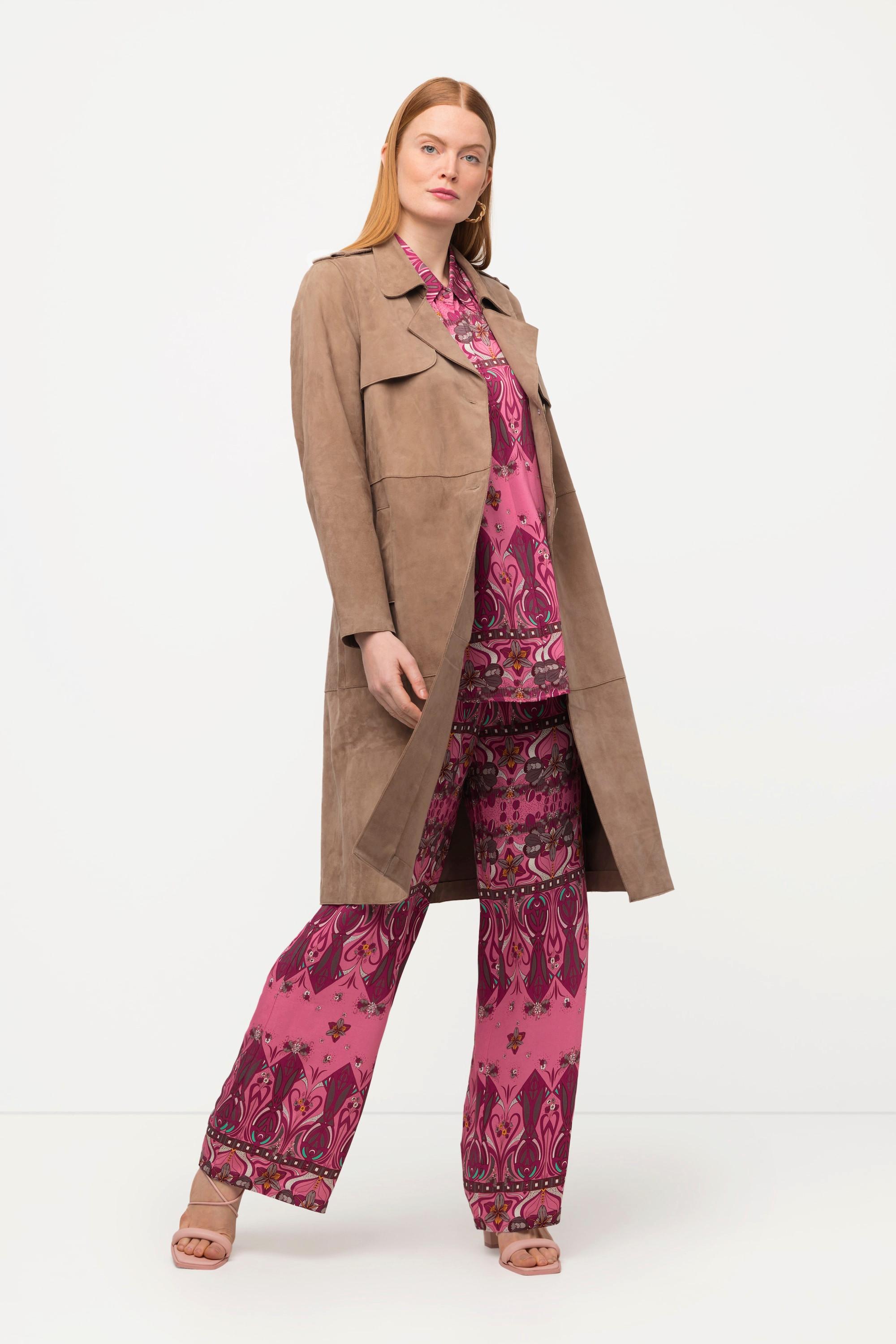 Ulla Popken  Trench-coat en cuir, daim, col à revers 