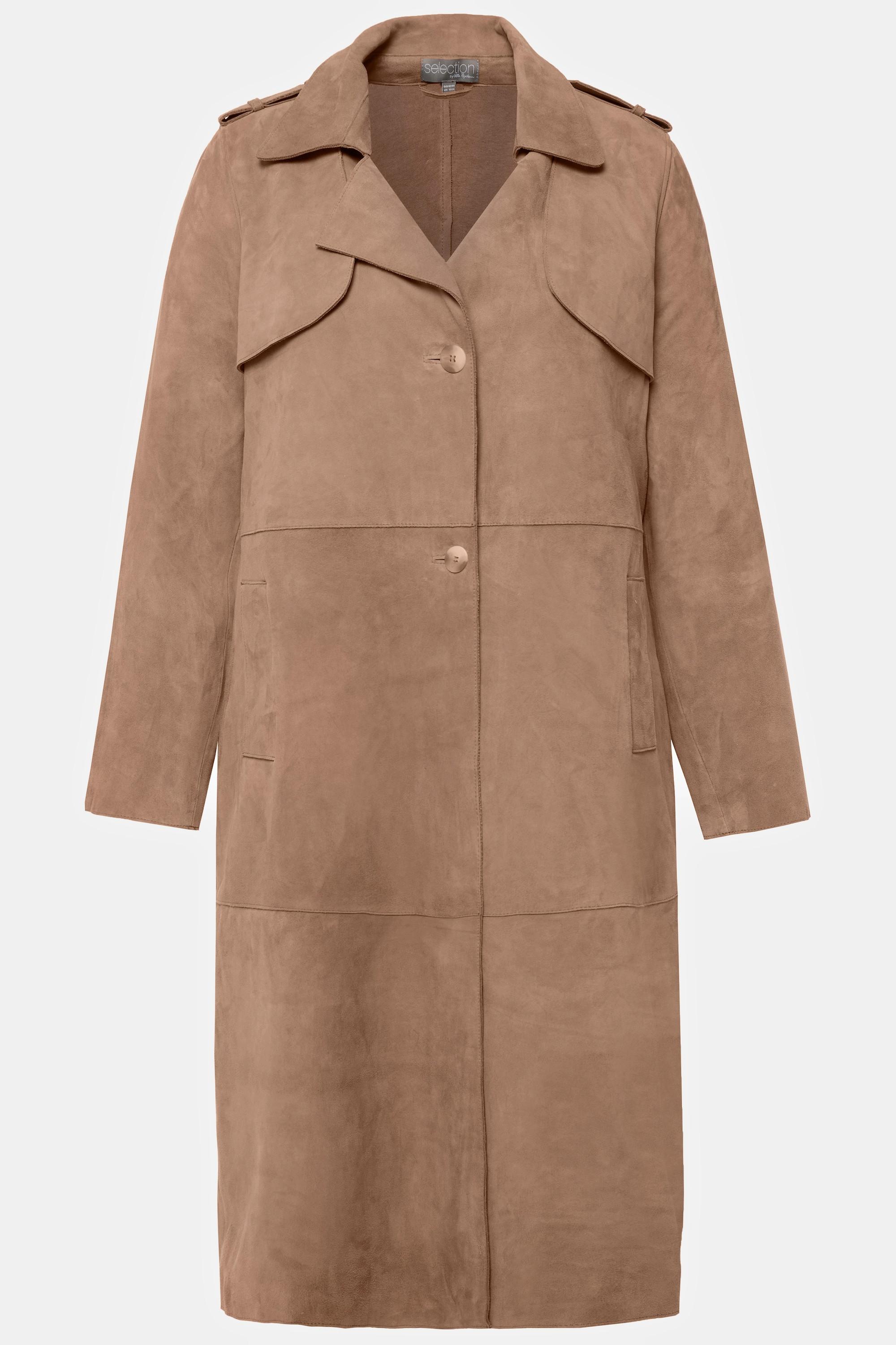 Ulla Popken  Trench-coat en cuir, daim, col à revers 