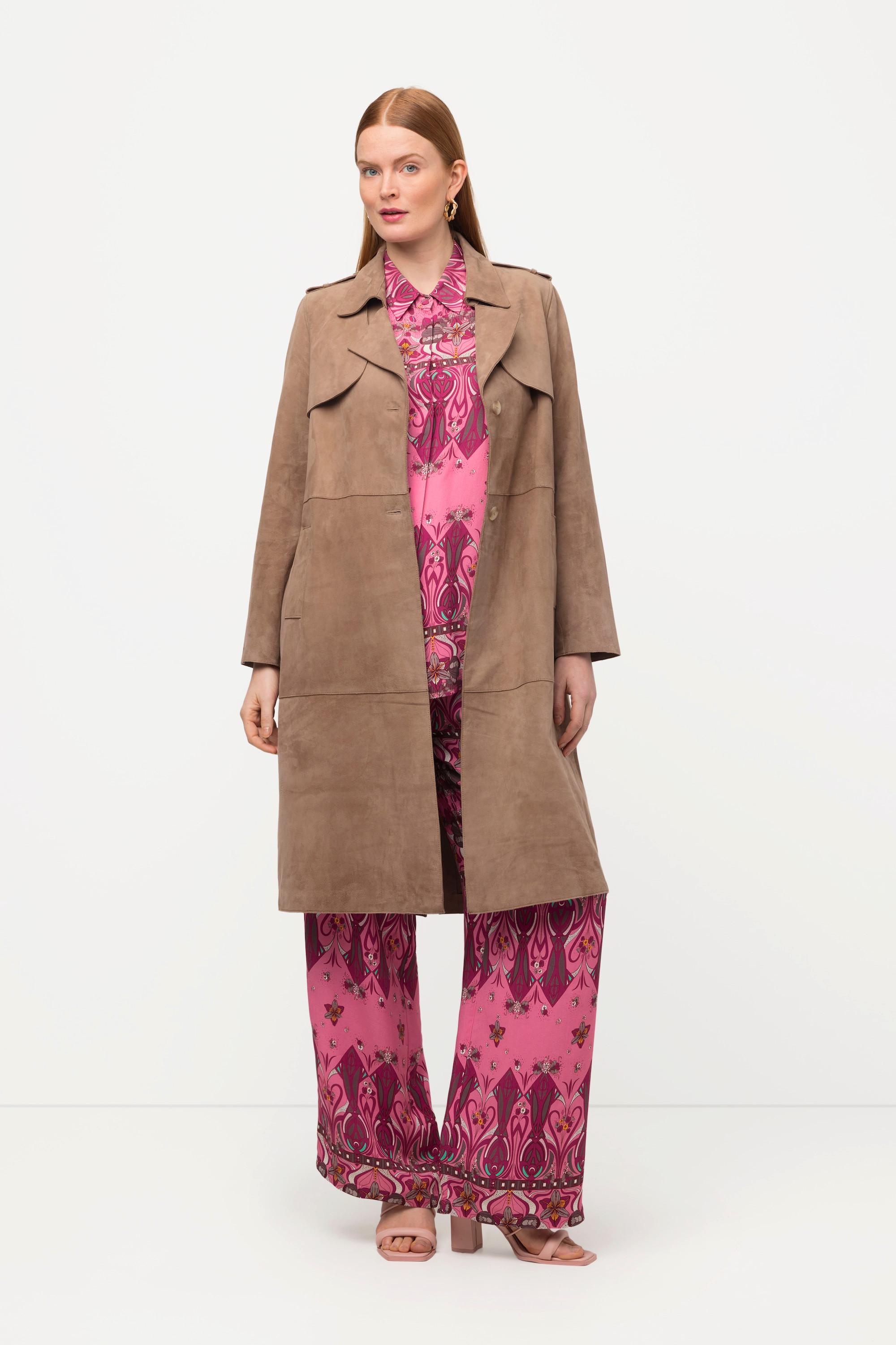 Ulla Popken  Trench-coat en cuir, daim, col à revers 