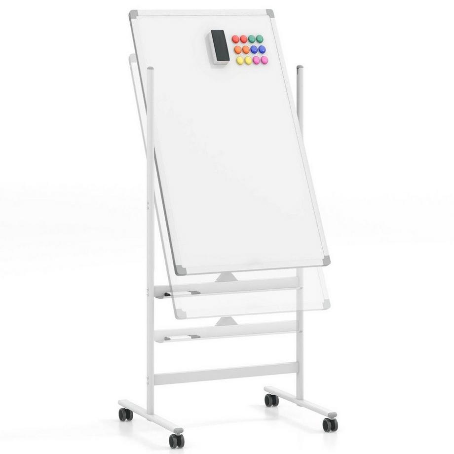 B2X  60 x 100 cm Doppelseitiges Magnetisches Whiteboard mit Rollen & Ständer & Stiftablage Weiß 