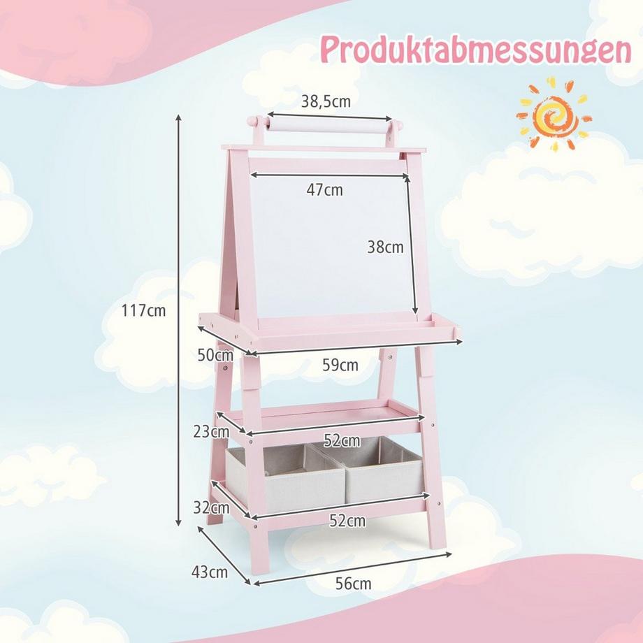Northix  Chevalet pour enfants 3 en 1, tableau blanc, tableau noir et papier à dessin double face 