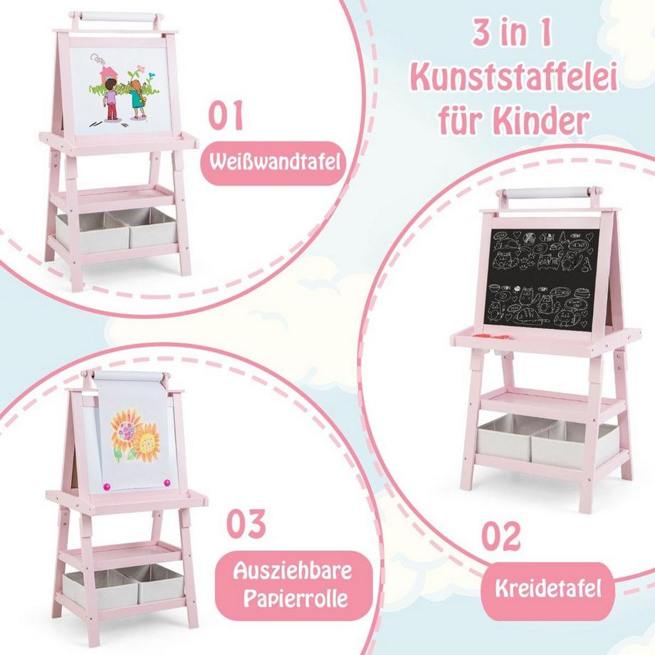 Northix  Chevalet pour enfants 3 en 1, tableau blanc, tableau noir et papier à dessin double face 