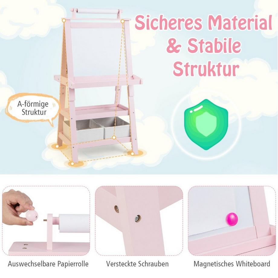 Northix  Chevalet pour enfants 3 en 1, tableau blanc, tableau noir et papier à dessin double face 