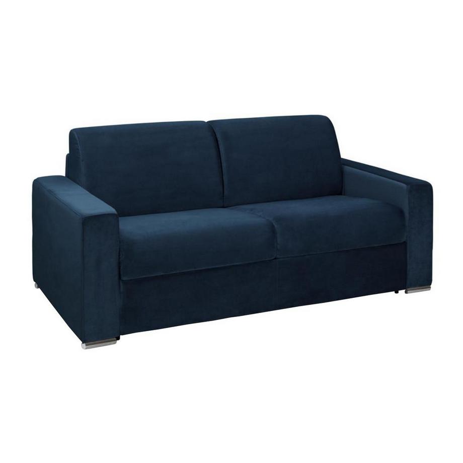Vente-unique Canapé 3 places convertible express en velours bleu nuit - Couchage lattes larges 140 cm - Matelas 14 cm avec mémoire de forme CALITO  