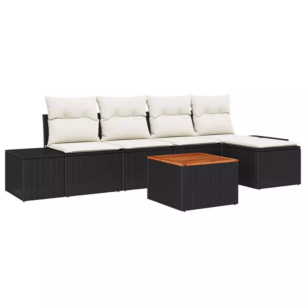 vidaXL Gartensofa-set 6 stk. Schwarz und Creme Poly-Rattan