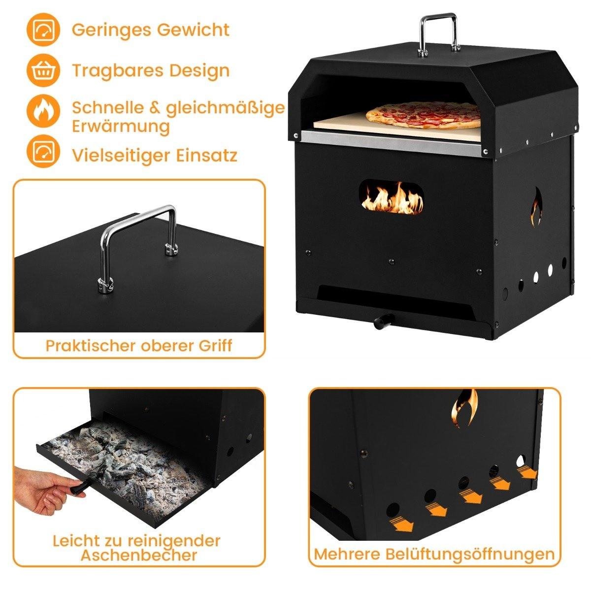 Northio Forno per pizza portatile multiuso 4 in 1 con coperchio e 2 strati nero  