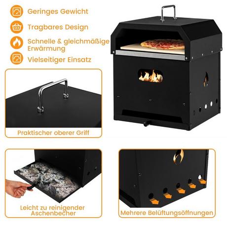 Northio Forno per pizza portatile multiuso 4 in 1 con coperchio e 2 strati nero  