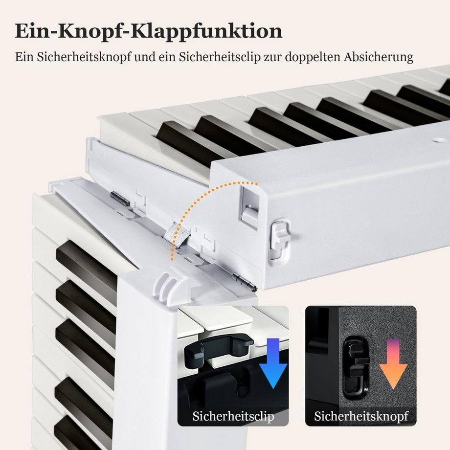B2X  Klappbares E-Keyboard Faltbar mit 88 Beleuchteten Tasten Digitale Keyboard Digitale Keyboard Weiß 