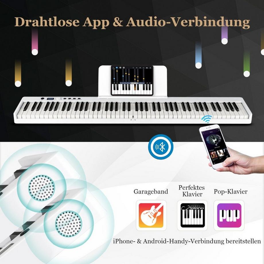 B2X  Klappbares E-Keyboard Faltbar mit 88 Beleuchteten Tasten Digitale Keyboard Digitale Keyboard Weiß 
