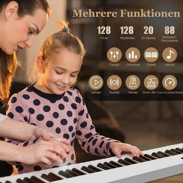 Klappbares E-Keyboard Faltbar mit 88 Beleuchteten Tasten Digitale Keyboard Digitale Keyboard Weiß