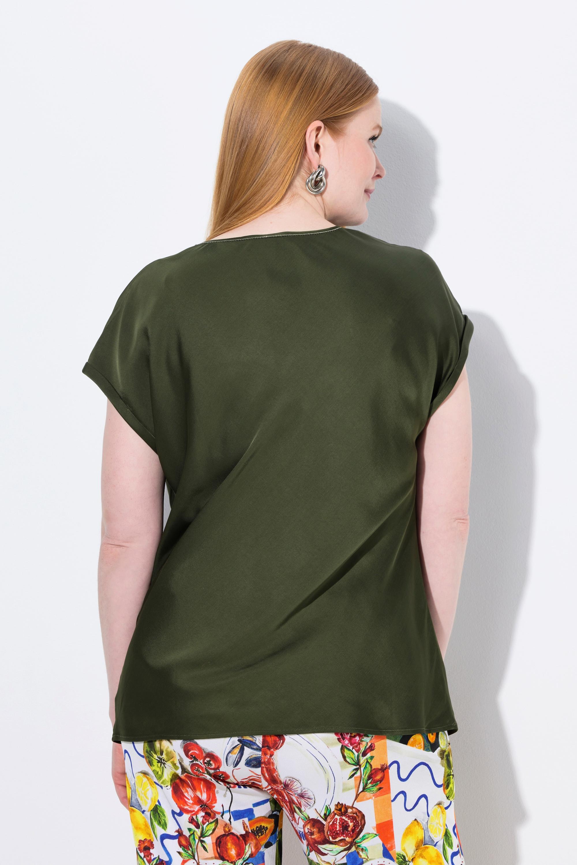 Ulla Popken Blusa classica smanicata in raso Scollo a girocollo  