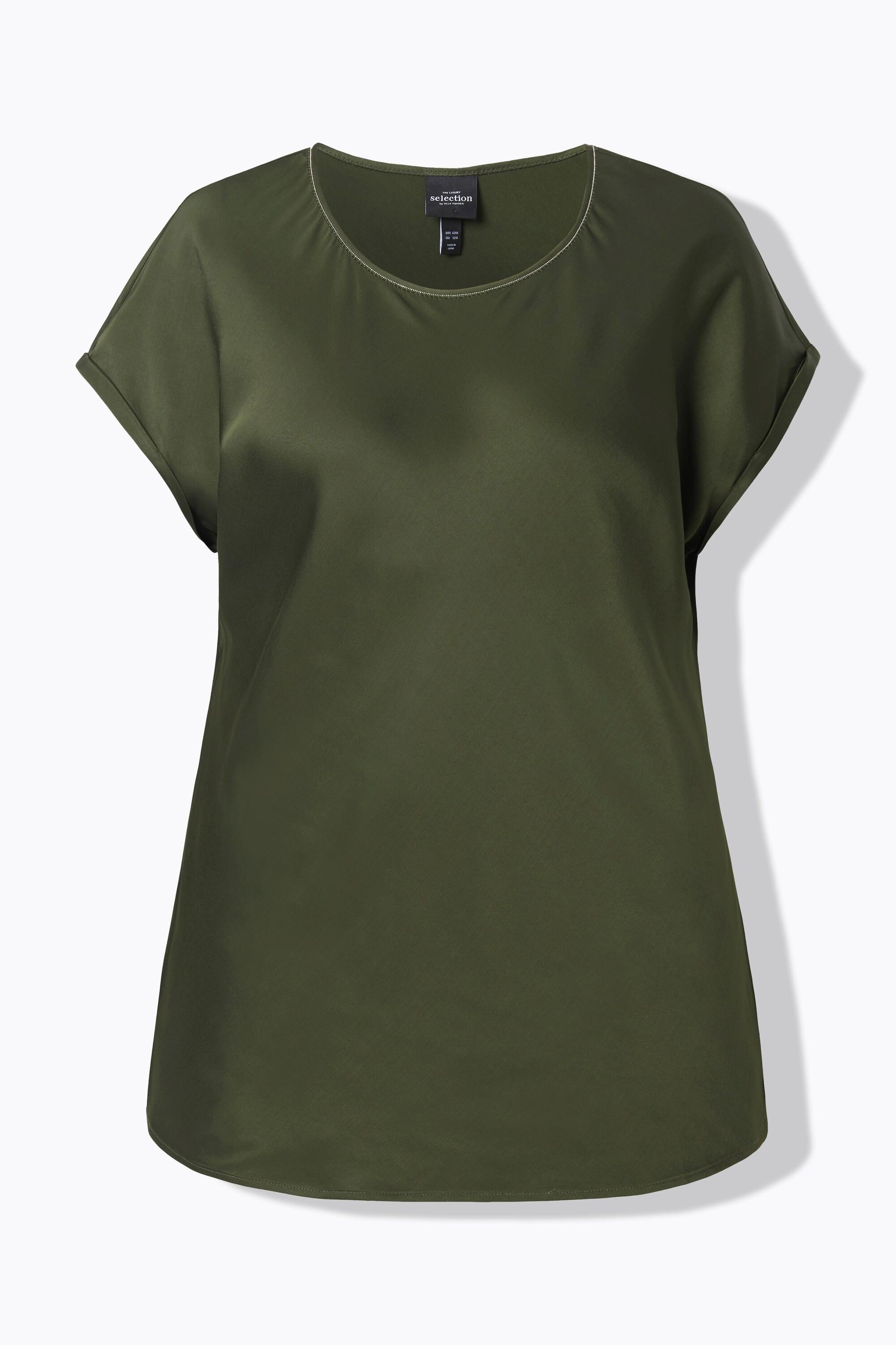 Ulla Popken Blusa classica smanicata in raso Scollo a girocollo  