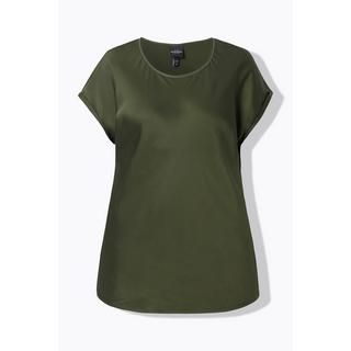 Ulla Popken Blusa classica smanicata in raso Scollo a girocollo  