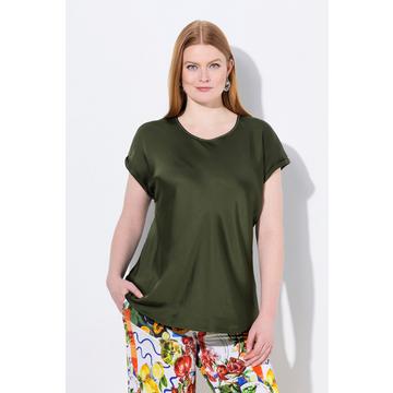 Blusa classica e smanicata in raso con scollo a girocollo