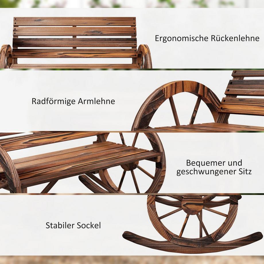 Northio Schaukelbank Aus Holz, Schwingbank Mit Armlehne, 2 Sitzer Gartenbank, Holzbank Für Garten, Balkon, Bis 240 Kg Belastbar, Verkohlt  