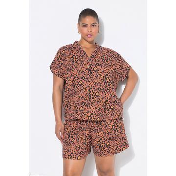 Blouse oversize, mousseline imprimé léopard, col en V