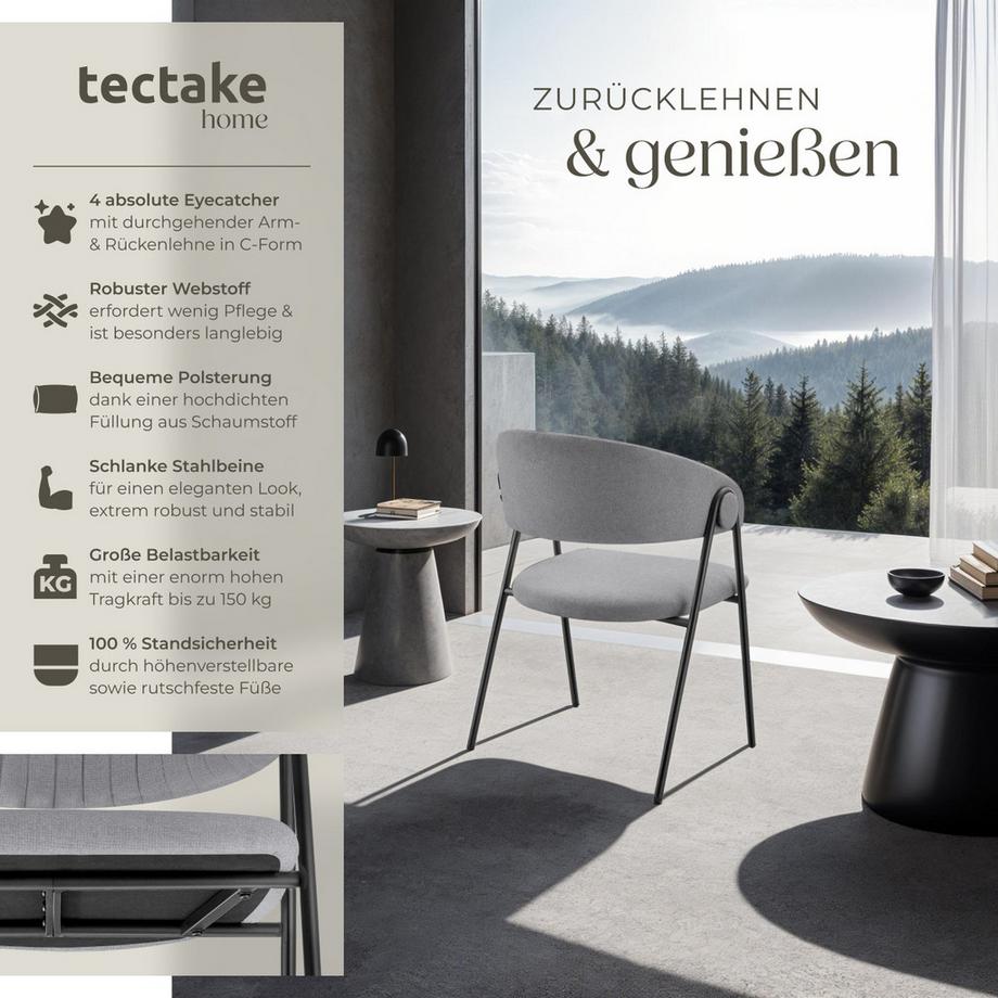 Tectake Armlehnstuhl Bedano Webstoff, gepolstert durchgehende Lehne in C-Form mit Steppmuster  