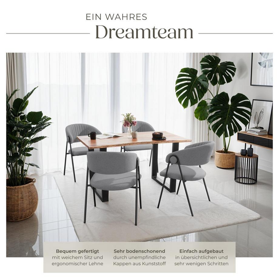 Tectake Armlehnstuhl Bedano Webstoff, gepolstert durchgehende Lehne in C-Form mit Steppmuster  