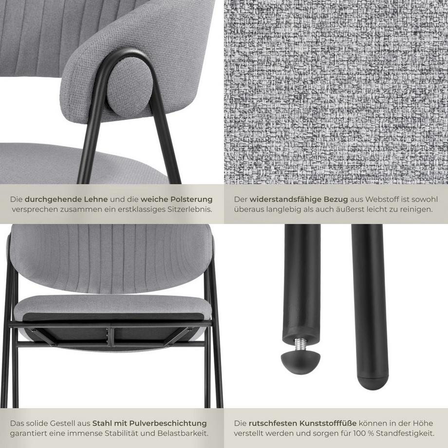 Tectake Armlehnstuhl Bedano Webstoff, gepolstert durchgehende Lehne in C-Form mit Steppmuster  